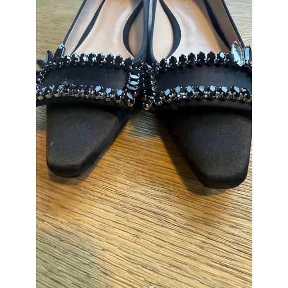 Stuart Weitzman Elegant Black Crystal Mid Heel Satin Black Pumps Size 8 - Picture 7 of 9
